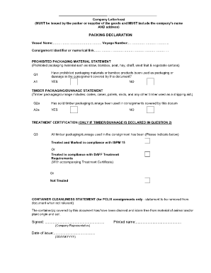 Packing declaration sample