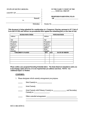 South Carolina Proposed Parenting Plan