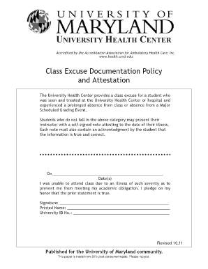 University Health Center Class Excuse Form