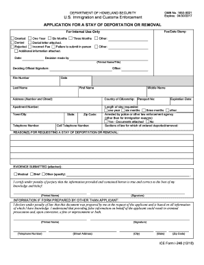Application for a stay of deportation or removal