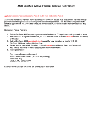 US Army Enlisted Active Federal Service Retirement Application