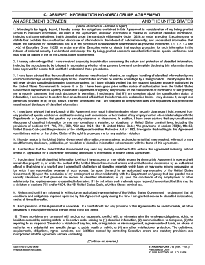 US Federal Classified Information Nondisclosure Agreement