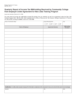 Quarterly report of income tax withholding