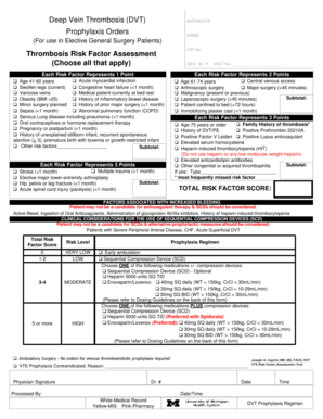 DVT Prophylaxis Orders Form