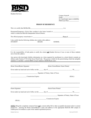 Proof of Residence Form