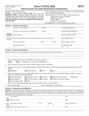 Connecticut Form CT-EITC SEQ 2012