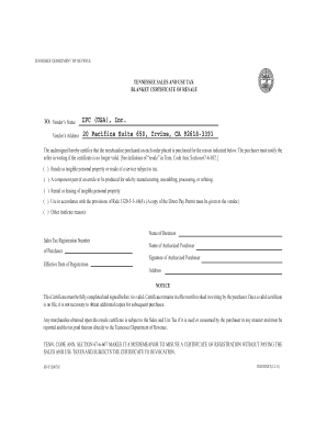 Tennessee Sales and Use Tax Blanket Certificate of Resale