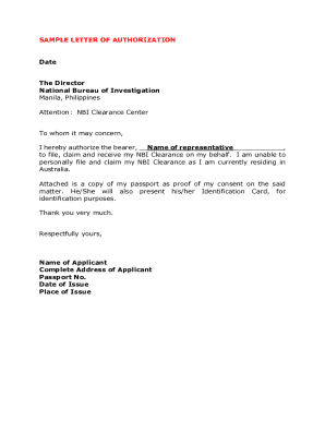 Sample authorization letter in getting nbi clearance