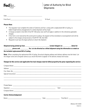 Letter of authority for blind shipments