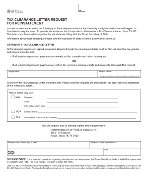 Texas Tax Clearance Letter Request