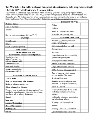 Tax Worksheet for Self-Employed