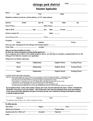 Chicago Park District Volunteer Application