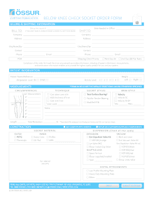 Below Knee Check Socket Order Form