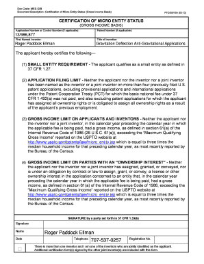 Certification of Micro Entity Status