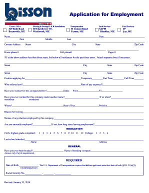 Bisson Moving and Storage Job Application