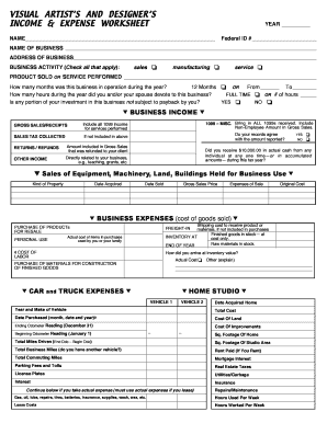 Visual Artist s and Designer s Income and Expense Worksheet