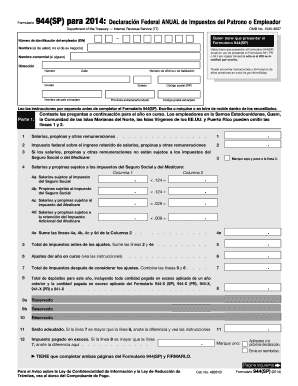 Formulario 944(SP) para 2014: Declaraci n Federal ANUAL de Impuestos del Patrono o Empleador Departm