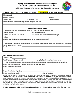 Spring ISD Student Service Verification Form