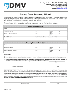 Nevada Property Owner Residency Affidavit