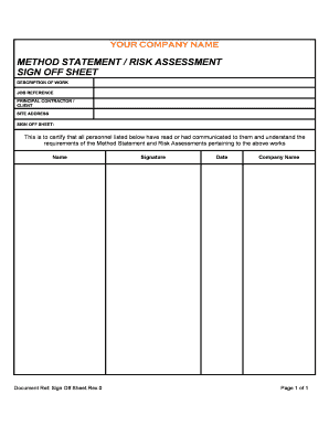 METHOD STATEMENT RISK ASSESSMENT