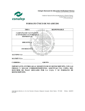FORMATO NICO DE NO ADEUDO - conalep mx