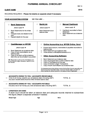 Farming Annual Checklist