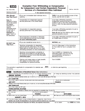 Form 8233 for Nonresident Alien Tax Exemption