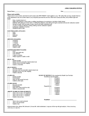 Ankle Grading System Form