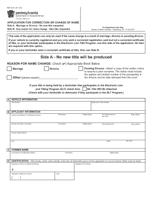 PA MV-41A Application for Correction or Change of Name