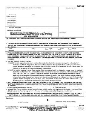 California Civil Subpoena (Duces Tecum)
