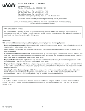 SHORT TERM DISABILITY CLAIM FORM - Unum