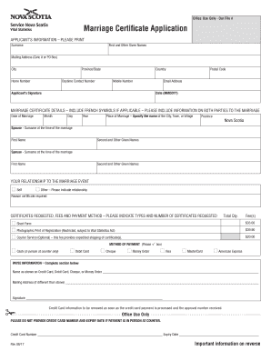 Marriage Certificate Application - Government of Nova Scotia