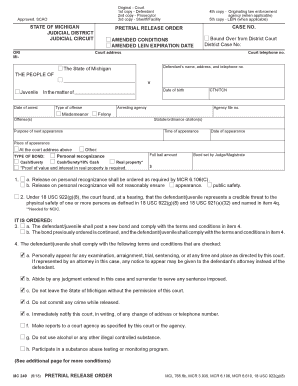 MC 240, Pretrial Release Order - Michigan Courts - State of