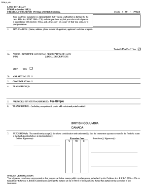 British Columbia Freehold Transfer Form A
