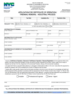 New York Certificate of Operation Application