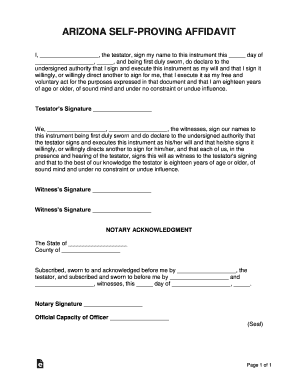 Arizona Self-Proving Affidavit Form