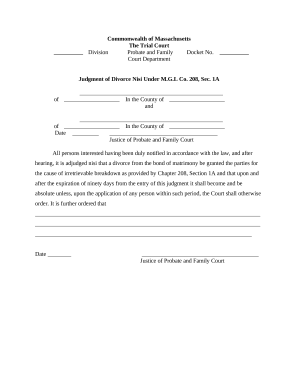 Massachusetts Divorce Judgment Nisi