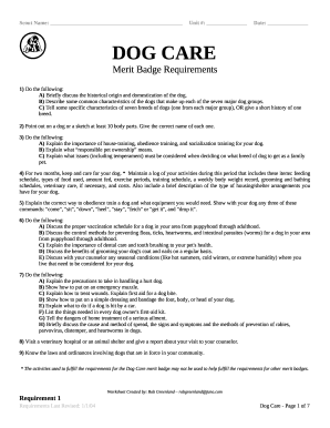 Dog Care Merit Badge Worksheet