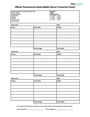 Homeschool Transcript Template