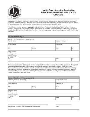 Florida Health Care Licensing Application