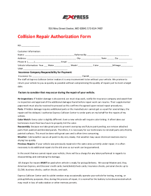 Collision Repair Authorization Form