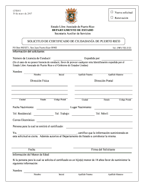 Puerto Rico Citizenship Certificate Application