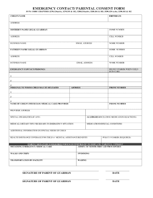Emergency contact parental consent fillable form