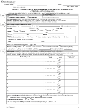 Request for Independent Assessment for Personal Care Services (PCS) Attestation of Medical Need - Un
