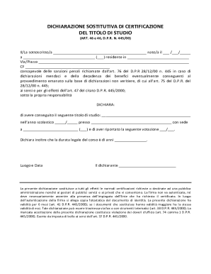 DICHIARAZIONE SOSTITUTIVA DI CERTIFICAZIONE DEL TITOLO DI STUDIO Autocertificazione titolo studio