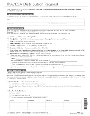 IRA ESA Distribution Request Form