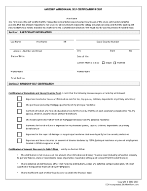 Hardship Withdrawal Self-Certification Form