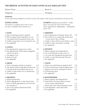 Bristol Activities of Daily Living Scale (BADLs) Test