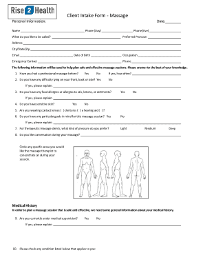 Client Intake Form - Massage