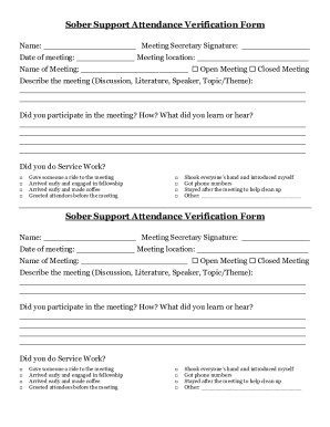 Sober Support Attendance Verification Form